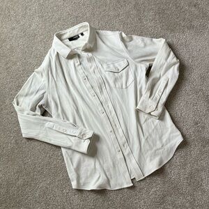 Men’s Murano Liquid Luxury Slim Fit Cream Casual Button Down Shirt Size Large